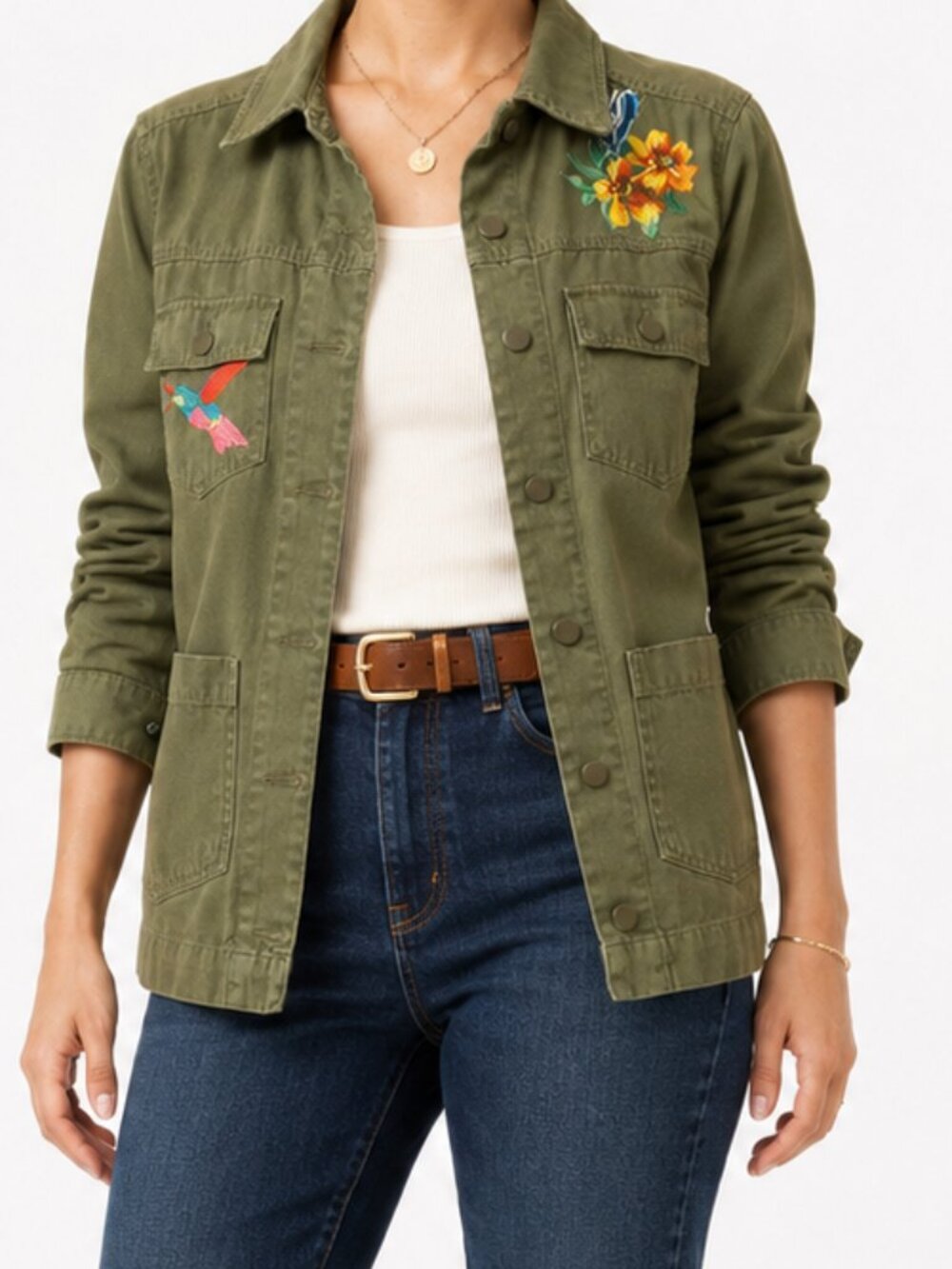 Embroidered Olive Green Utility Field Fall Jacket | Boho Cottagecore [size S]